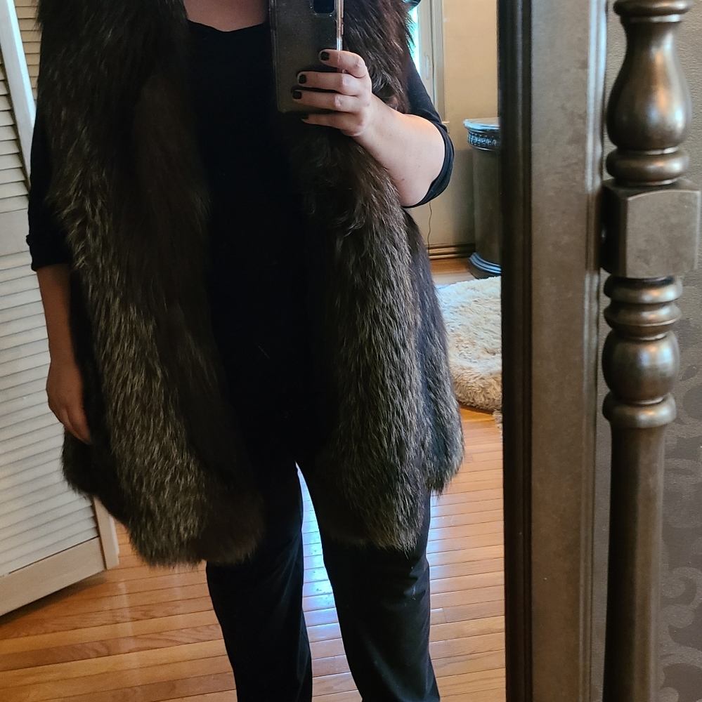 Mid Length Dark Silver Fox Real Fur Wrap